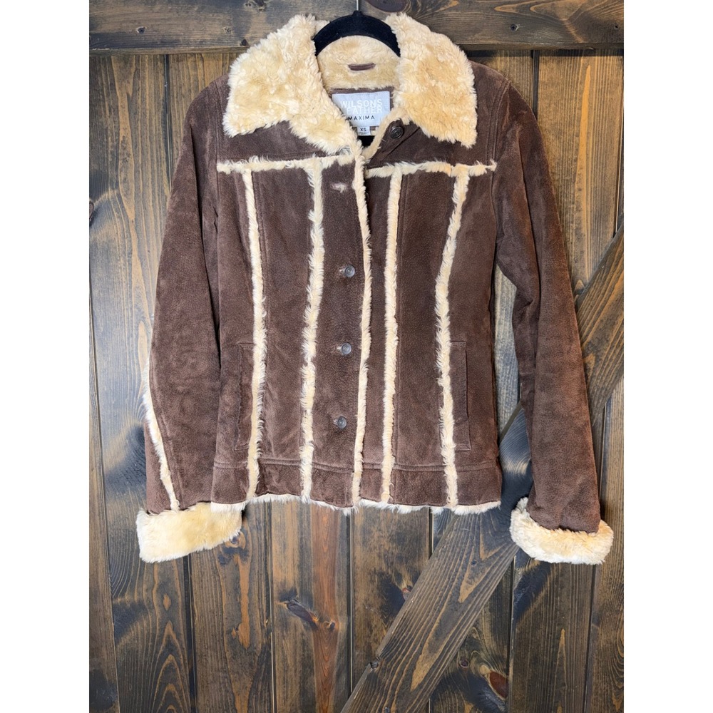 Wilson's Leather Penny Lane  Brown Suede Fur Lined Jacket Y2K Boho Sz XS